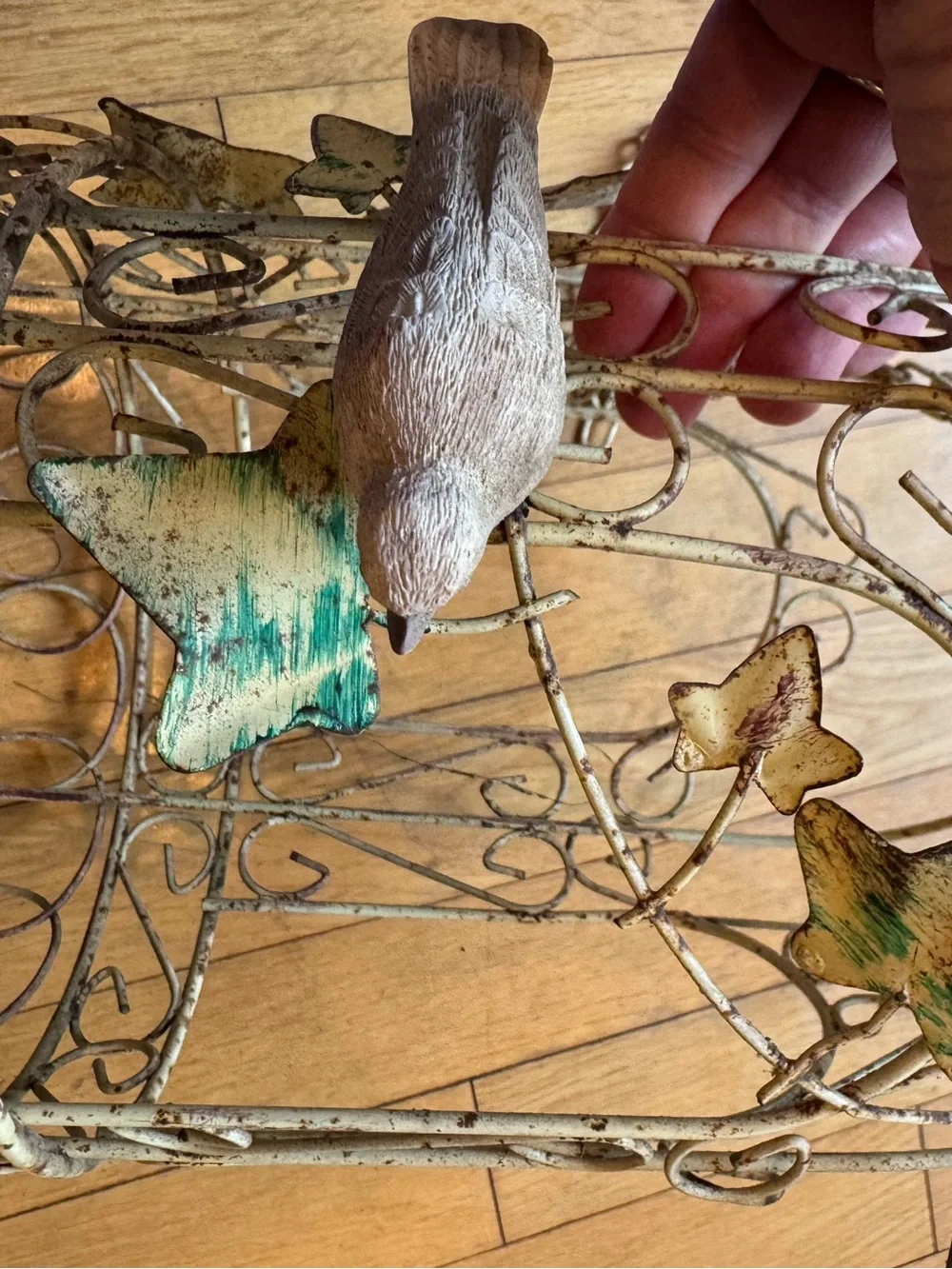 Rustic Metal Hanging Birdcage Plant Holder with Bird Ivy Decor Boho Cottagecore